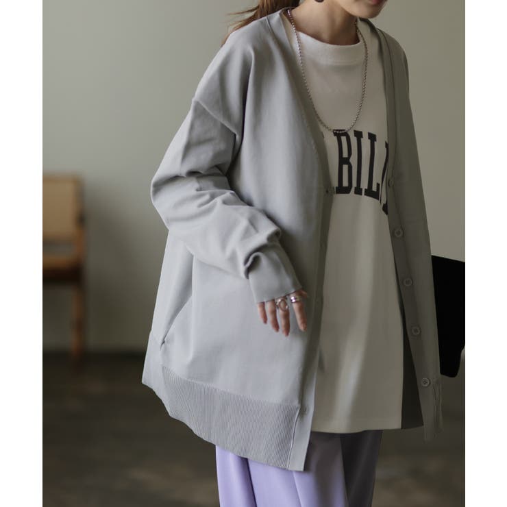 ペールグレー | カーディガン レディース トップス 軽量 ニット スポンジニット アウター 長 | HUG.U
