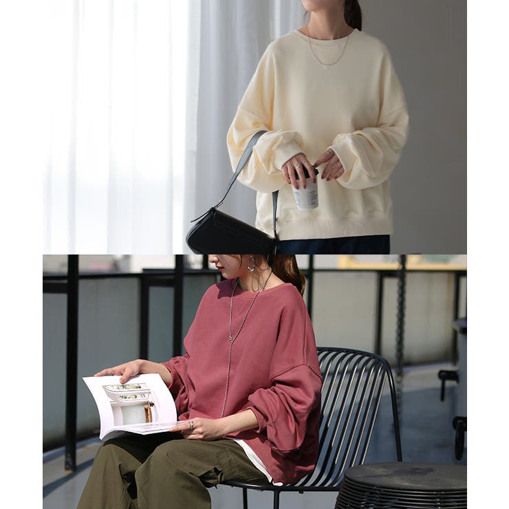 スウェット レディース トップス トレーナー バルーン袖 無地 長袖 オーバー | HUG.U | 詳細画像24 