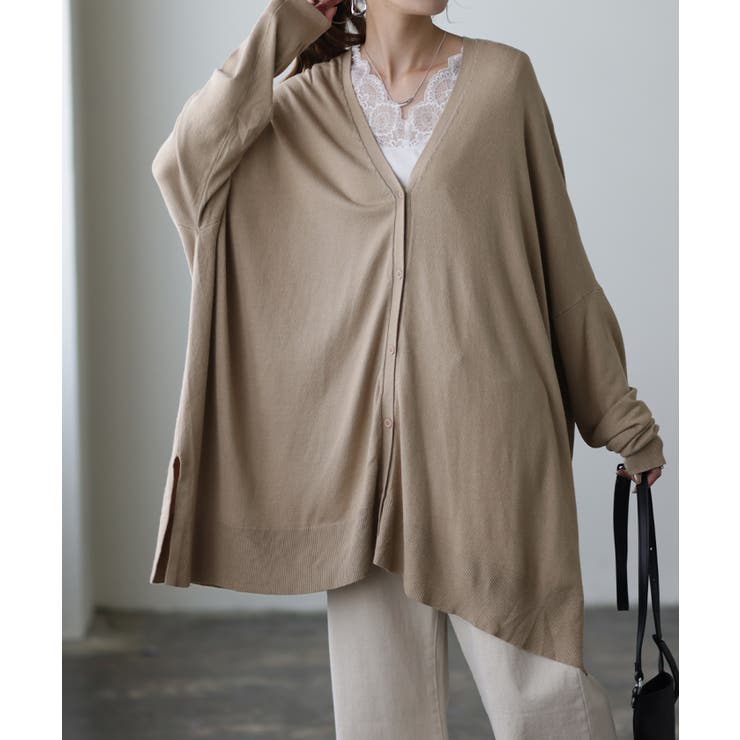 ベージュ | カーディガン レディース トップス 薄手 ニット 長袖 ゆったり 体型カバー | HUG.U