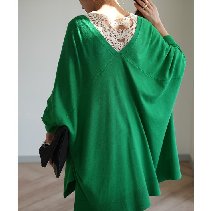 グリーン | カーディガン レディース トップス 薄手 ニット 長袖 ゆったり 体型カバー | HUG.U