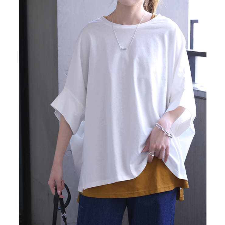 アイボリー | Tシャツ レディース トップス カットソー 二の腕カバー 半袖 5分袖 ドルマ | HUG.U