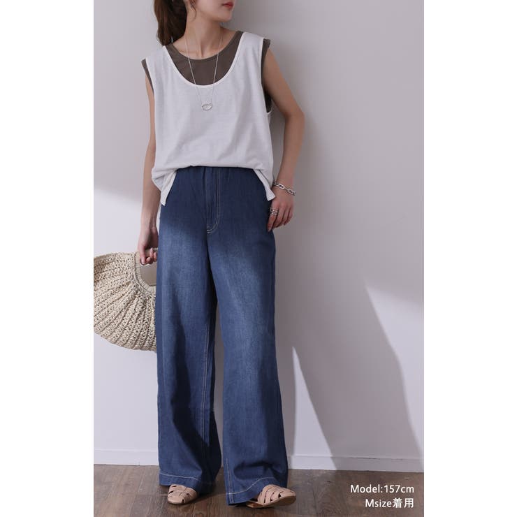 デニム レディース パンツ ワイドパンツ デニムパンツ 綿 麻 ジーンズ ボト | HUG.U | 詳細画像16 