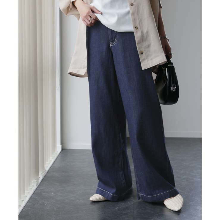ワンウォッシュ | デニム レディース パンツ ワイドパンツ デニムパンツ 綿 麻 ジーンズ ボト | HUG.U