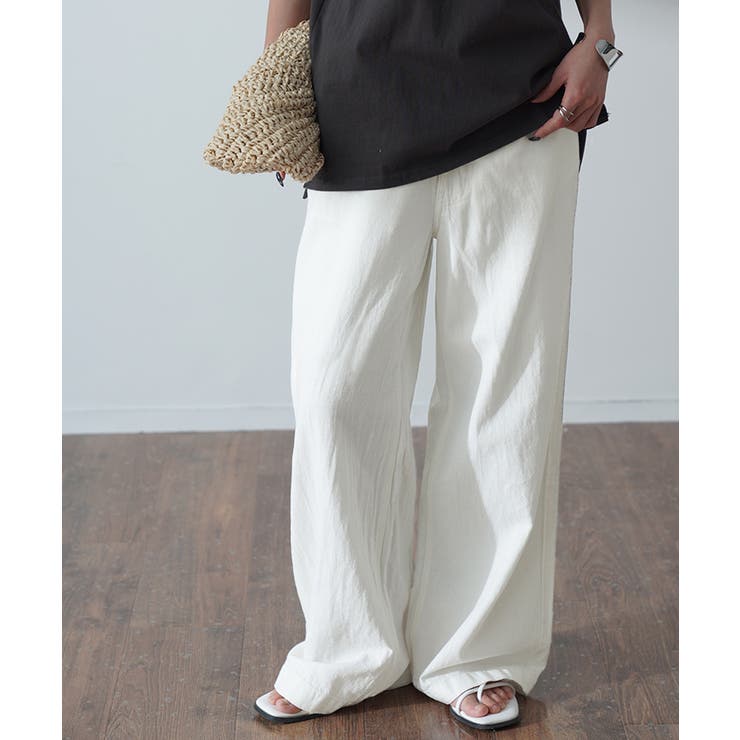ホワイト | デニム レディース パンツ ワイドパンツ デニムパンツ 綿 麻 ジーンズ ボト | HUG.U