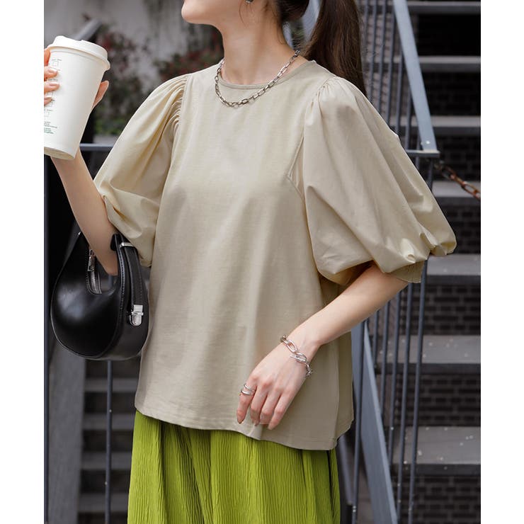 Tシャツ レディース トップス パフスリーブ 半袖 バルーン ぽわん袖