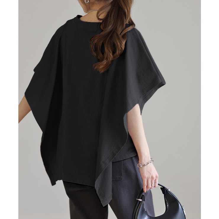 ブラック | Tシャツ レディース トップス 綿 体型カバー ゆったり 半袖 チュニック オ | HUG.U