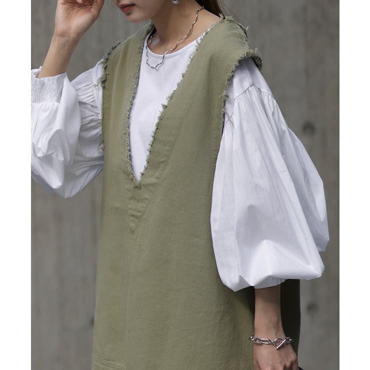 ホワイト | ブラウス レディース トップス ぽわん袖 カットソー きれいめ ロンT 異素材 | HUG.U