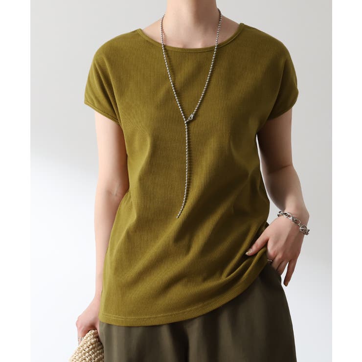 マスタード | Tシャツ レディース トップス フレンチスリーブ リブ 半袖 リブT フレンチ | HUG.U