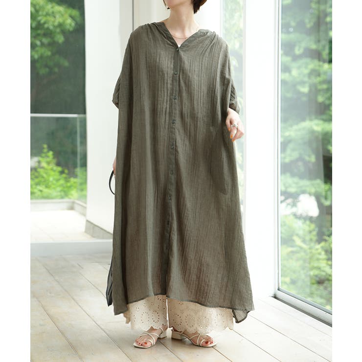 ワンピース レディース ロング コットン 半袖 ナチュラル ぽわん袖 ゆったり | HUG.U | 詳細画像5 