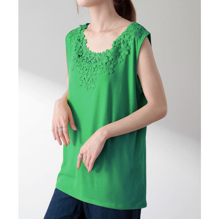 グリーン | タンクトップ レディース トップス インナー ゆったり ノースリーブ レイヤー | HUG.U