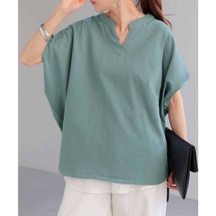 Tシャツ レディース トップス 半袖 キーネック 綿 カットソー ゆったり き | HUG.U | 詳細画像5 