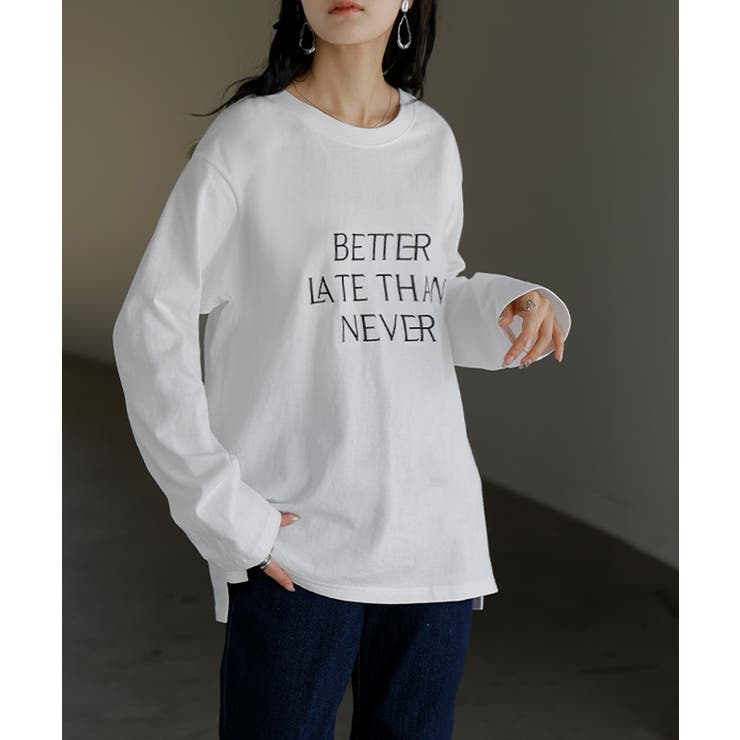 ホワイト(長袖) | ロゴT レディース Tシャツ トップス 半袖 カットソー 刺繍 ロゴ フレンチ | HUG.U