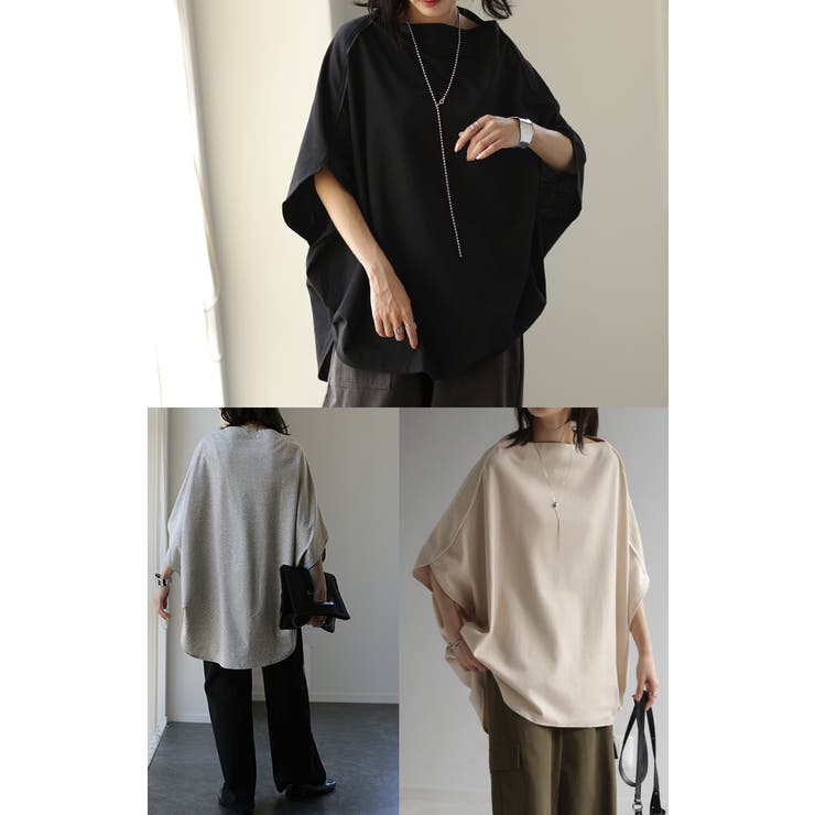 Tシャツ レディース トップス ドルマン 半袖 変形 オーバーサイズ 体型カバ | HUG.U | 詳細画像21 