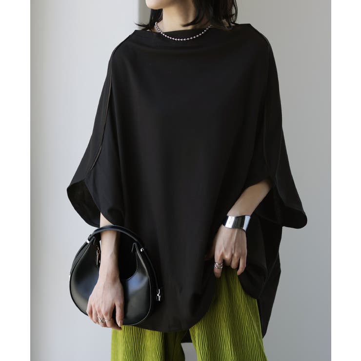 ブラック | Tシャツ レディース トップス ドルマン 半袖 変形 オーバーサイズ 体型カバ | HUG.U