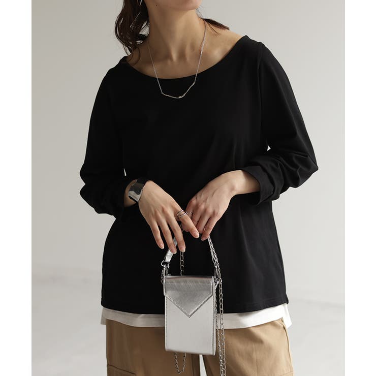 ブラック | カットソー レディース 秋 新作 インナー トップス ロンT 無地 Tシャツ | HUG.U