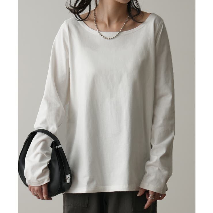 ホワイト | カットソー レディース 秋 新作 インナー トップス ロンT 無地 Tシャツ | HUG.U