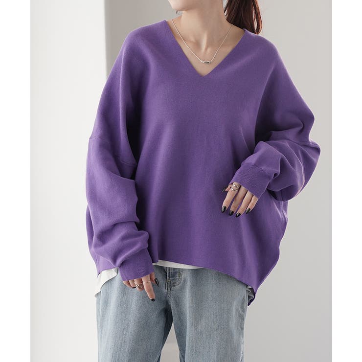 パープル | ニット ドルマンスリーブ レディース 体型カバー ティーシャツ 綿100 チュ | HUG.U