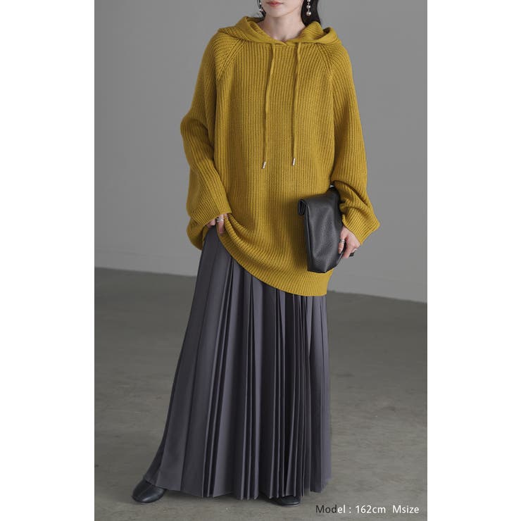 【HUECLOSET】 ★新商品★ ハービーフードニット ぽわん「 手元透かし ニット 」 フード ニットパーカー