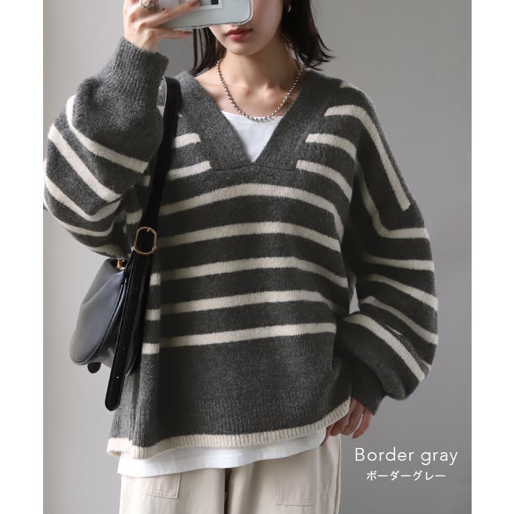 ニット レイヤード レディース トップス セーター Vネック ゆったり