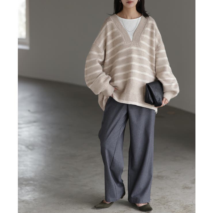 ニット レイヤード レディース トップス セーター Vネック ゆったり