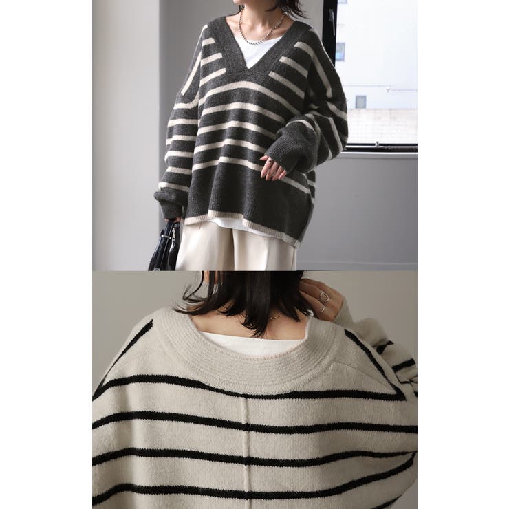 ニット レイヤード レディース トップス セーター Vネック ゆったり