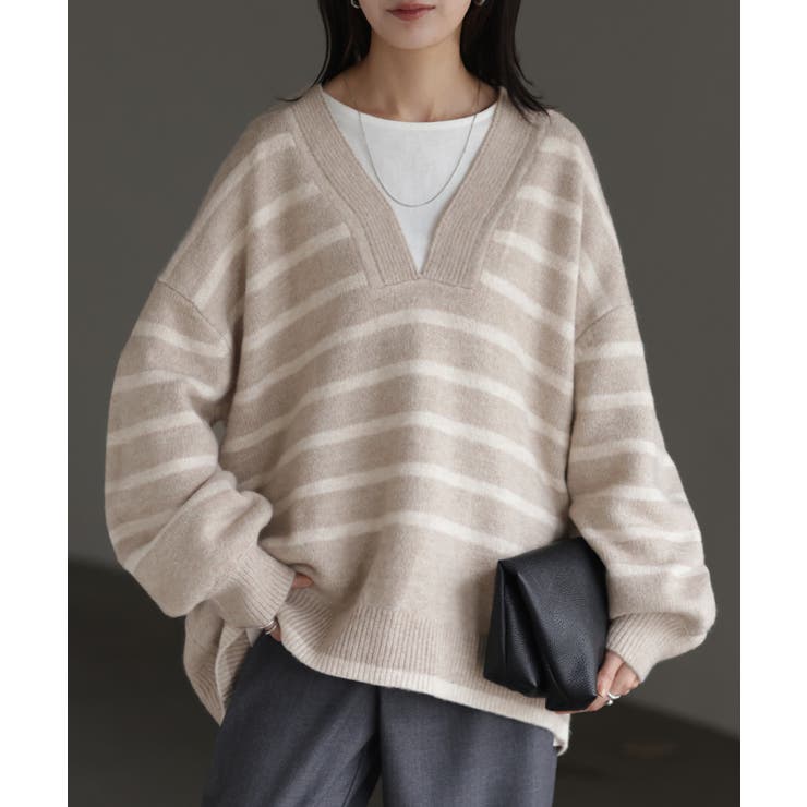ニット レイヤード レディース トップス セーター Vネック ゆったり
