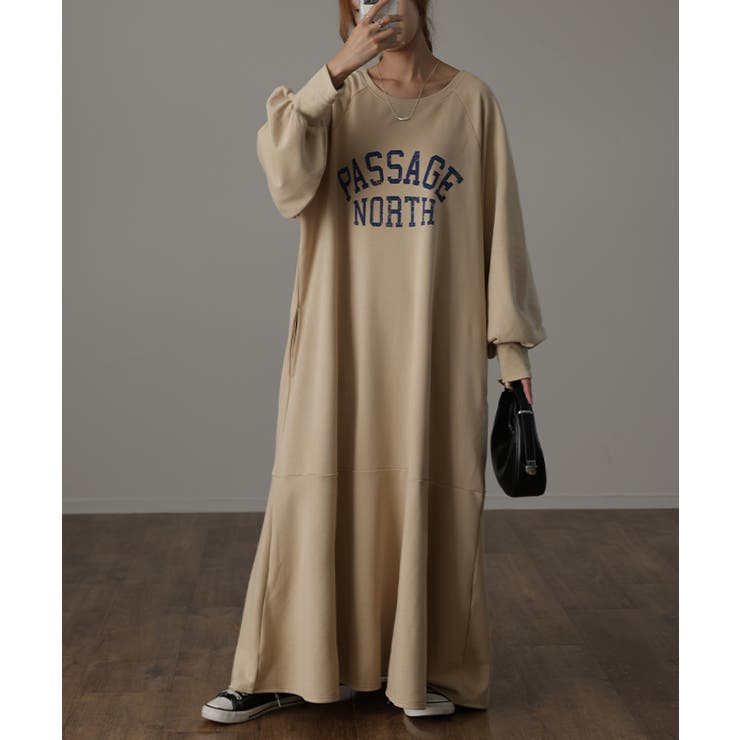 ラテベージュ | ワンピース ロングワンピース レディース ロゴスウェット ロング ロングワンピ | HUG.U