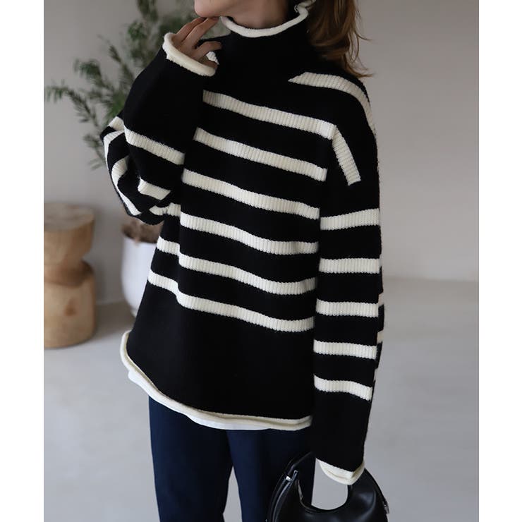 新品タグ付き★バーバリーブルーレーベル★タートルネックボーダー ニット★可愛い★ ニット ボーダー タートルネック レディース リブ リブニット セーター