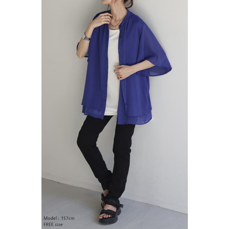 シャツ 楊柳 ノーカラー | HUG.U | 詳細画像21 