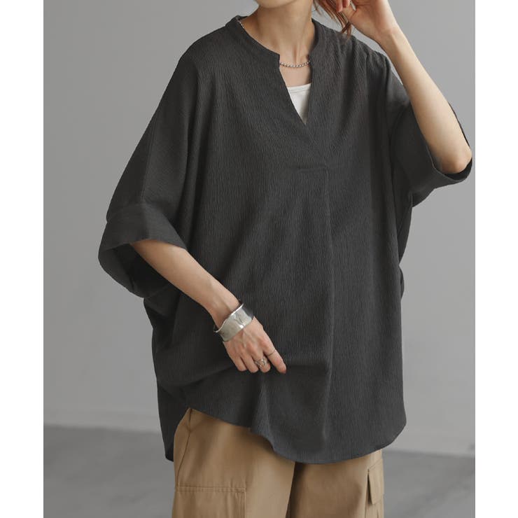 ストーングレー | ブラウス 楊柳 キーネック | HUG.U