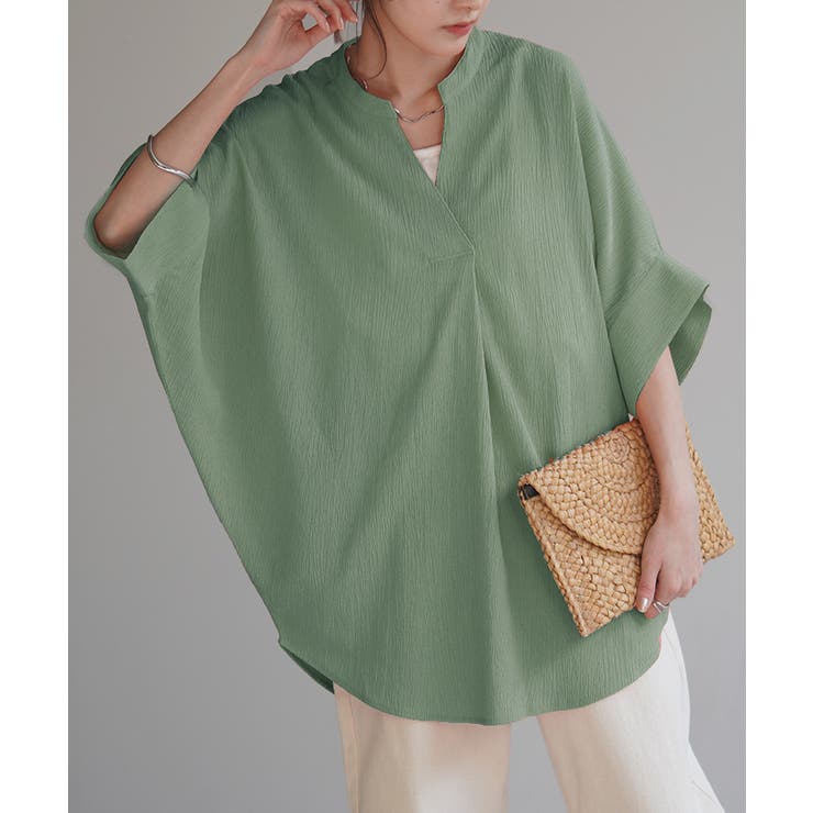 ターコイズグリーン | ブラウス 楊柳 キーネック | HUG.U