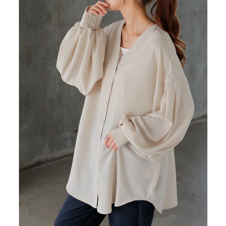 ナチュラルベージュ | シャツ ぽわん袖 長袖 | HUG.U