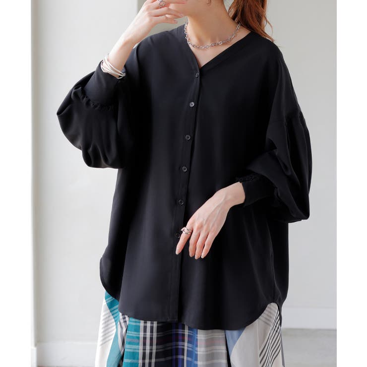 ブラック | シャツ ぽわん袖 長袖 | HUG.U