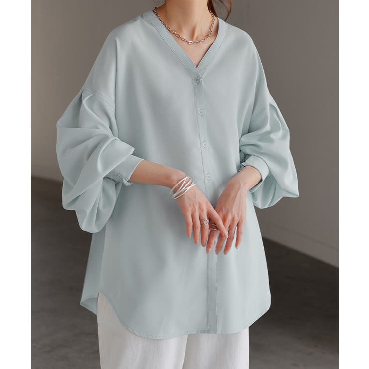 ペールブルー | シャツ ぽわん袖 長袖 | HUG.U