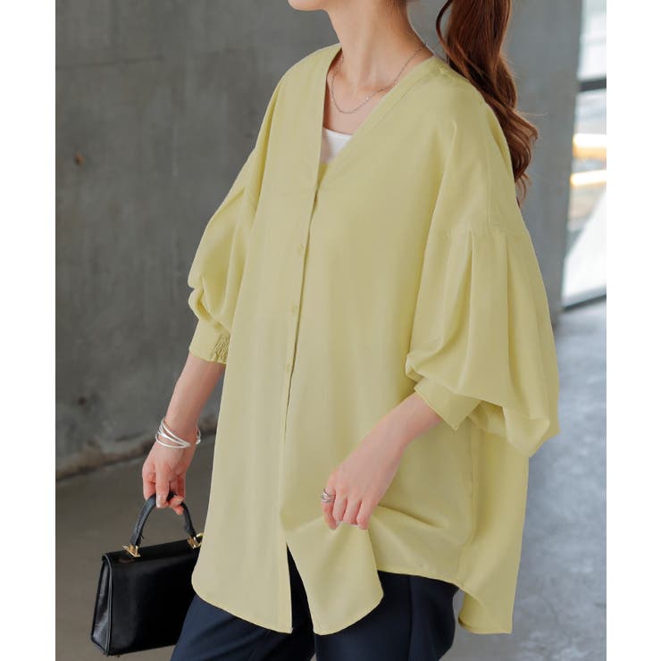 アッシュイエロー | シャツ ぽわん袖 長袖 | HUG.U
