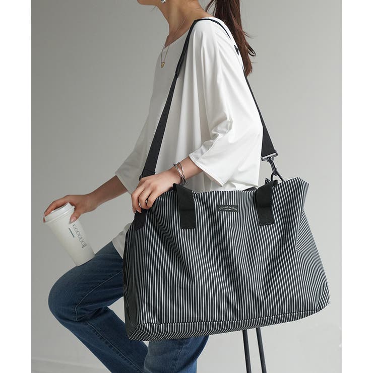 ブラック×ホワイトストライプ | ボストンバッグ レディース バッグ | HUG.U