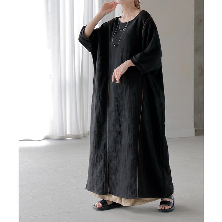 ブラック | ワンピース ダブルガーゼ 綿100％ | HUG.U