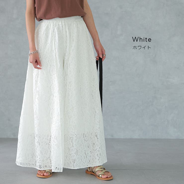 ワイドパンツ レディース ボトムス レース 大きいサイズ ワイドパンツルック | HUG.U | 詳細画像11 
