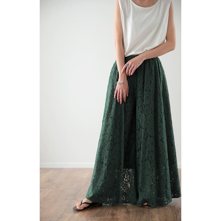 ワイドパンツ レディース ボトムス レース 大きいサイズ ワイドパンツルック | HUG.U | 詳細画像8 