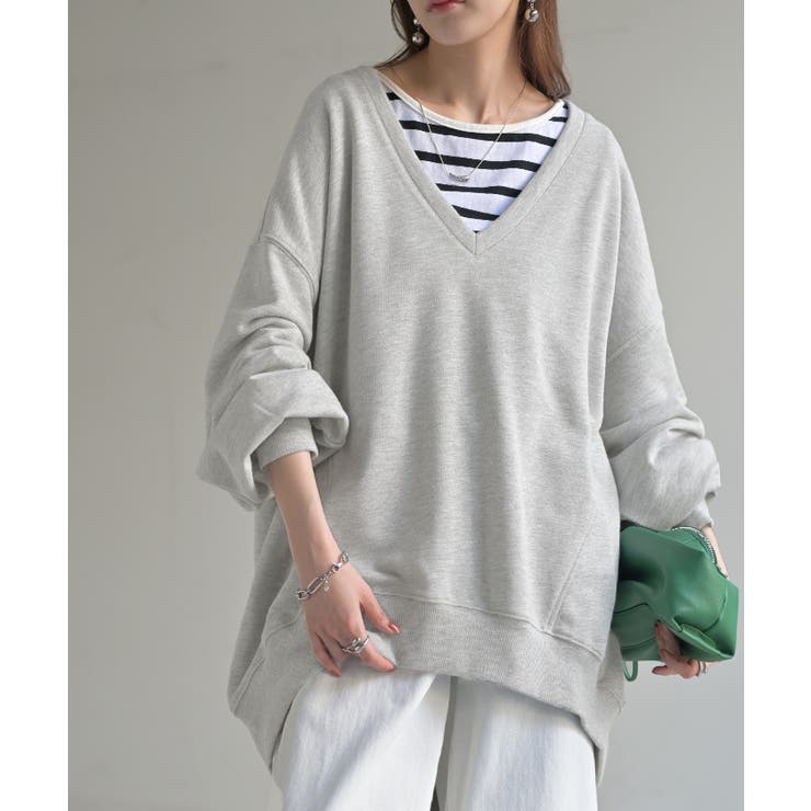 メランジグレー | トップス 深V スウェット | HUG.U