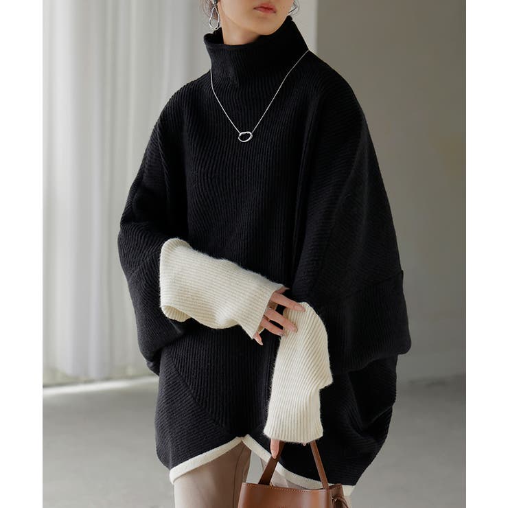 ブラック×アイボリー(ハイネック) | ニット トップス レディース | HUG.U