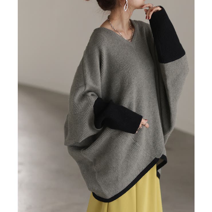 グレー×ブラック(Vネック) | ニット トップス レディース | HUG.U