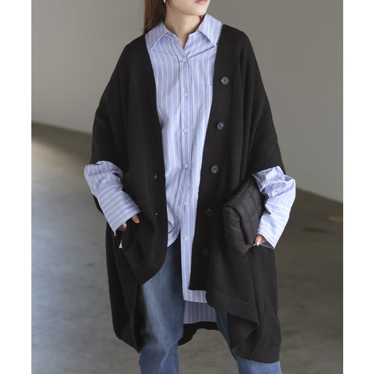 ブラック | カーディガン ポンチョ ロング | HUG.U