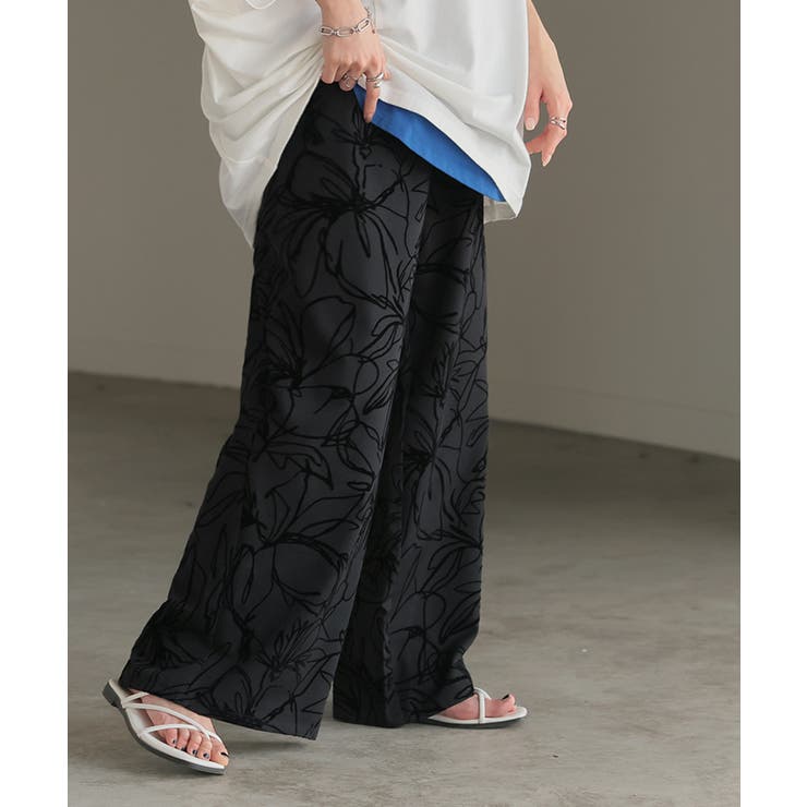 ブラック | パンツ ワイド 花柄 | HUG.U
