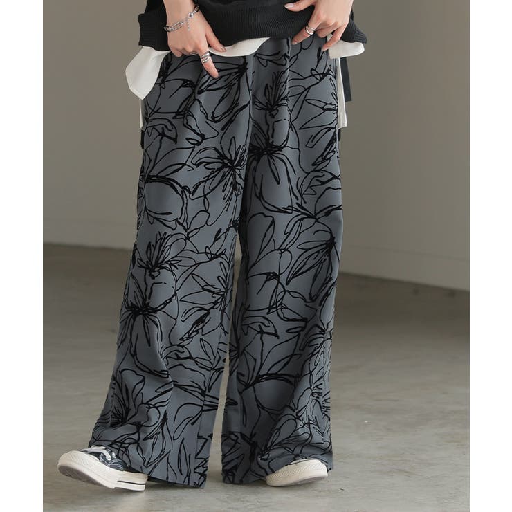 アースグレー | パンツ ワイド 花柄 | HUG.U