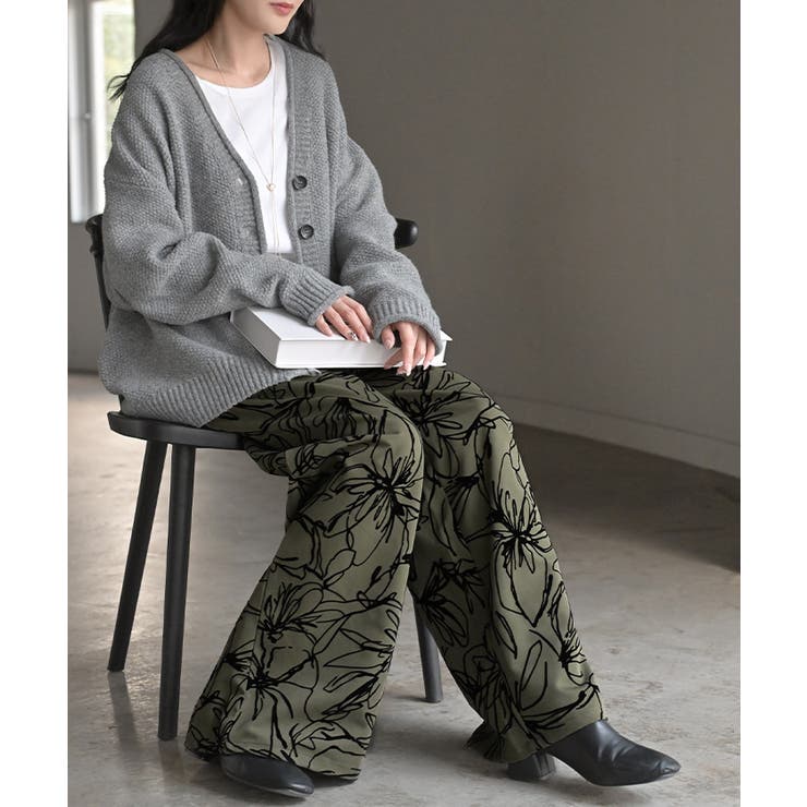 アッシュカーキ | パンツ ワイド 花柄 | HUG.U