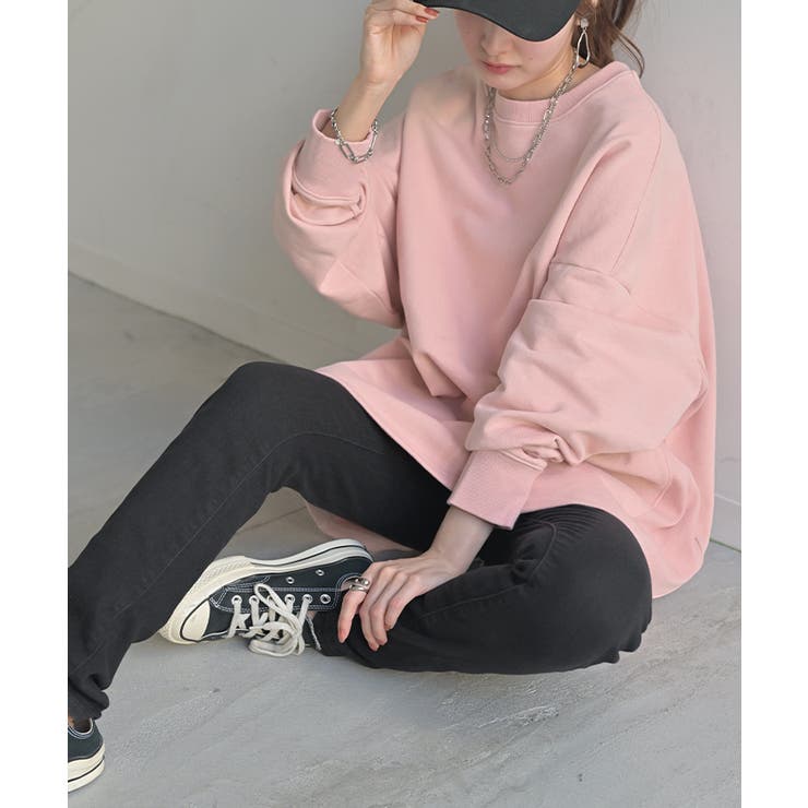 ライトピンク | スウェット ロング 配色 | HUG.U