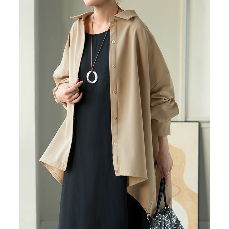ベージュ | シャツ チュニック ロング | HUG.U