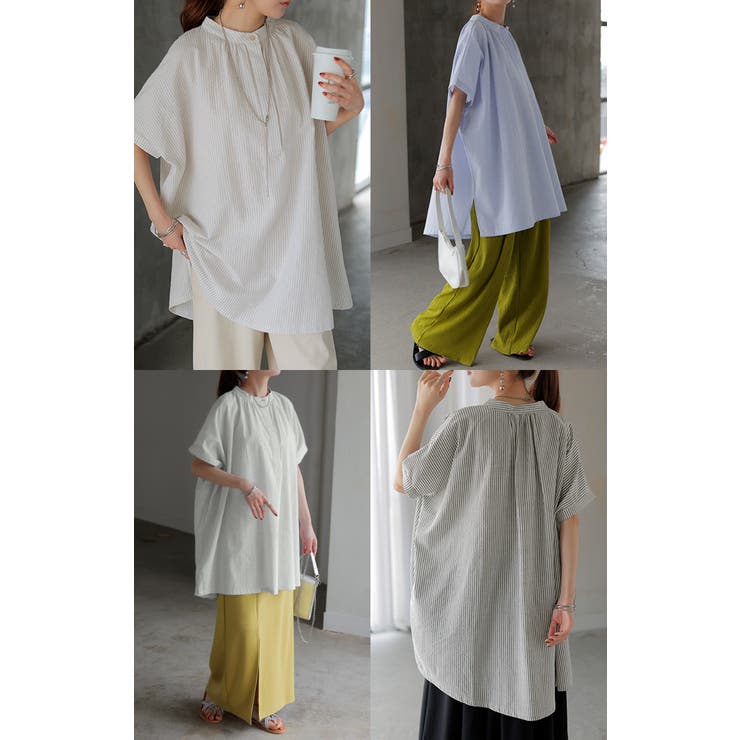 シャツ ストライプ ノーカラー | HUG.U | 詳細画像21 