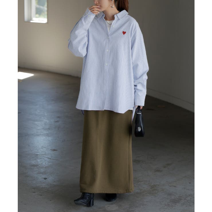 ブルー(刺繍あり) | シャツ ストライプ レディース | HUG.U